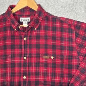 Carhartt Long Sleeve Button-Down Flannel Plaid Shirt-Red/Black-Men Size XL